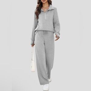 Amazon Women's Light Gray Track Pants & Zip Pullover Jogger Set